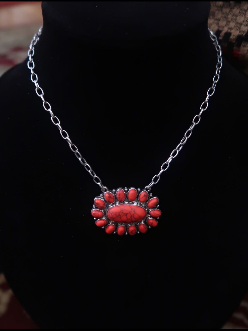 Red Stone Concho Pendant Necklace - Women's Jewelry